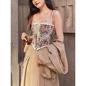 (SẴN S M L)️ Áo hai dây corset phong cách Pháp quyến rũ thắt eo vạt chữ V️