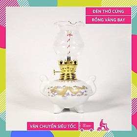 Mua Đèn thờ cúng dầu lưu ly truyền thống bầu tròn vàng cung đình - Cao 16cm