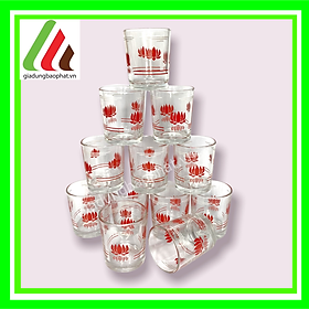 Bộ 12 ly trà in hình hoa sen đỏ size nhỏ thủy tinh việt tiệp chất lượng cao