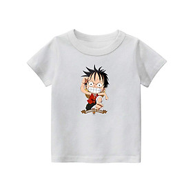 Áo thun cho bé vải cotton thoáng mát mẫu Luffy One Piece - Áo thun trẻ em cộc tay cổ tròn Gokis shop OPD14