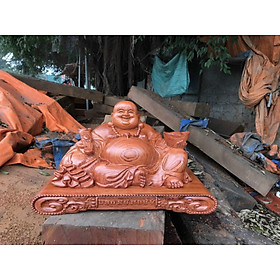 Tượng phật di lặc dâng tiền vầng ,bằng gỗ hương đá kt 40×23×22cm