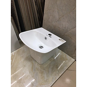 Chậu lavabo rửa mặt treo tường liền chân vuông kích thước nhỏ,  vành mỏng