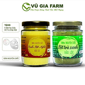 Combo Bột Trà Xanh + Tinh Bột Nghệ Nguyên Chất Vũ Gia (100g/ hũ) + Tặng 5 Mặt Nạ Giấy