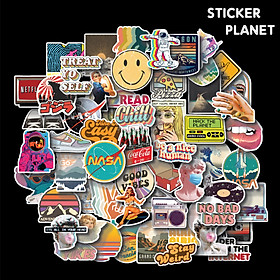 Bộ sticker chống thấm nước trang trí mũ bảo hiểm, đàn, guitar, ukulele, điện thoại laptop chủ đề phong cách retro