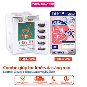 Combo viên uống giảm rụng tóc Lcystine và Biotin DHC Nhật Bản