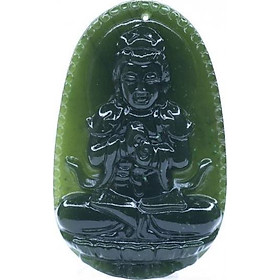 Mặt dây chuyền Đại Nhật Như Lai Ngọc Bích tự nhiên - Phật Độ Mạng cho người tuổi Mùi, Thân - PBMNEP06 (Mặt kèm sẵn dây đeo)