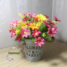 Mua Hoa giả-Chậu hoa sắt mini cao cấp trang trí để bàn  kệ sách  góc học tập  decor..