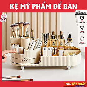 Kệ Đựng Đồ Mỹ Phẩm Xoay 360 Độ, Hộp Để Đồ Trang Sức Nhựa Cao Cấp Màu Kem Kệ Đựng Mỹ Phẩm 9 Ô Mẫu Mới Đồ Trang Điểm Để Bàn Xoay 360 Sang Trọng Cao Cấp