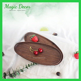 Mua Đĩa lệch gỗ óc chó - đựng đồ ăn  trang trí bàn ăn  quán cafe - kích thước 12x26cm  (đầu hẹp 8cm)