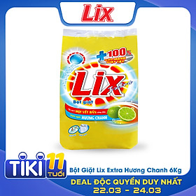 Bột Giặt Lix Extra Hương Chanh 6Kg EC006 - Tẩy Sạch Vết Bẩn Cực Mạnh