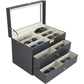 Hộp Đựng Kính Mát 3 Tầng 18 Ngăn Vỏ Da Carbon - Mã 930