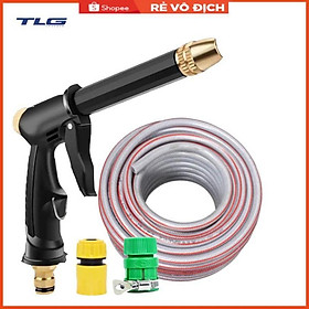 Bộ dây và vòi xịt rửa xe tưới cây tăng áp,vòi xịt rửa,vòi tưới cây 810-2498 (dây xám- cút nối xanh)