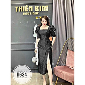 Bigsize 60-90KG vmart Đầm gấm xẻ tà D634 hàng Quảng Châu cao cấp chiết eo giấu bụng