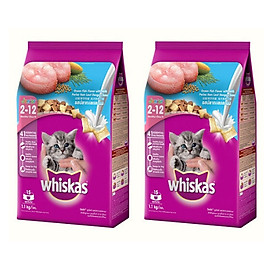 Combo 2 gói thức ăn cho mèo con whiskas dạng hạt vị cá biển và sữa 1,1kg