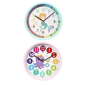 2pcs Kids Wall Clock Silent Learning Clocks for Nursery Homeschool Supplies