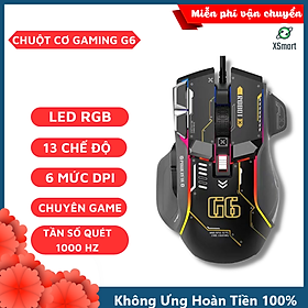Chuột Cơ Chơi Game Máy Tính Có Dây G6 ESPORT GAMING Led Rgb 13 Chế Độ Thiết Kế Công Thái Học BH 12 Tháng - Hàng Chính Hãng - ĐEN BÓNG TỐI