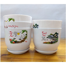 Mua 5 Chậu Nhựa Tròn Sứ 140x115 Có Kèm Đĩa Lót - Nhựa Đức Minh