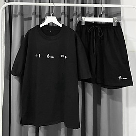 Set Quần Short + Áo Phông icon Ullzang (Ảnh thật/Có Sẵn), Bộ đồ short ống rộng kèm phông tay lỡ