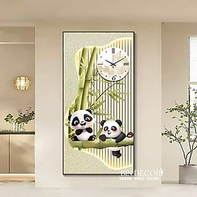 (HCM)Tranh đồng hồ tráng gương gấu trúc 8 dễ thương trang trí phòng bé, trang trí quán kèm đinh treo