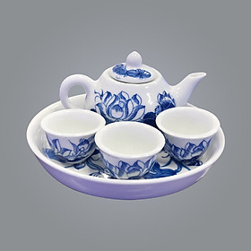 Mua Bộ ấm trà 3 chén men Lam Trắng Trơn họa tiết SEN