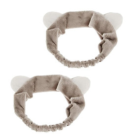 2Pcs Cat Ear Make Up Face Washing Shower Mask Hairband Snood Headband Grey