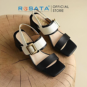 Giày sandal cao gót nữ ROSATA RO534 xỏ ngón mũi vuông quai hậu khóa cài gót vuông cao 5cm xuất xứ Việt Nam - Đen