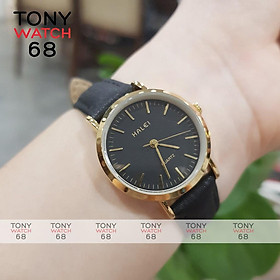 Đồng hồ nam Halei dây da nâu mặt số vạch chính hãng Tony Watch 68