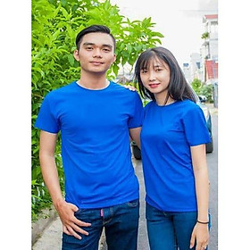 Áo Thun màu Xanh Dương Vải Dày Đủ Size Ngắn Tay Cổ Tròn Nam và Nữ