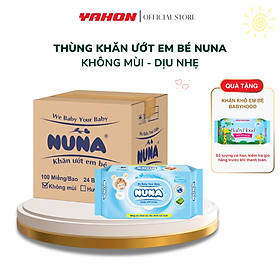 Thùng Khăn Ướt Em Bé NUNA Không Mùi 100 Miếng/Bao 24 Bao/Thùng