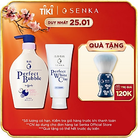 Combo Sữa tắm dưỡng ẩm Senka Perfect Whip hương hoa hồng, đinh hương 500ml và Sữa rửa mặt chiết xuất đất sét trắng Senka Perfect Whip Clay 120g
