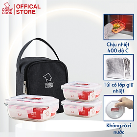 Mua Bộ hộp đựng cơm thủy tinh chịu nhiệt hộp trữ thức ăn 2 hộp 370ml 1 hộp lớn 640ml và 1 túi giữ nhiệt - CCL6L33BS