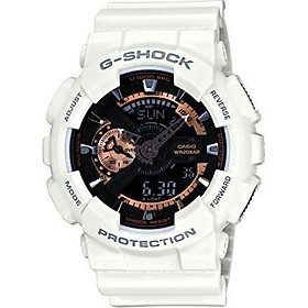 Casio Men's XL Series G-Shock Quartz 200M WR Shock Resistant Resin Color: White with Rose Gold Accents (Model GA-110RG-7ACR)