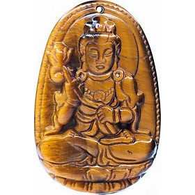 Mặt Dây Chuyền Đại Thế Chí Bồ Tát đá Mắt Hổ Vàng tự nhiên - Phật Bản Mệnh cho người tuổi Ngọ - PBMTIG05 (Mặt kèm sẵn dây đeo)