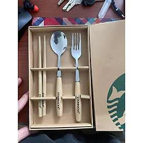 Mua Combo 3 thìa dĩa đũa inox 304 cao cấp cán gỗ khắc chữ Starbuck  thiết kế hiện đại sang trọng cho người lớn  trẻ em