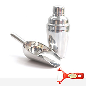 Mua Combo bình lắc và dụng cụ xúc đá inox cao cấp tặng Dao bào nhựa đỏ BXD01 – Dụng cụ pha chế