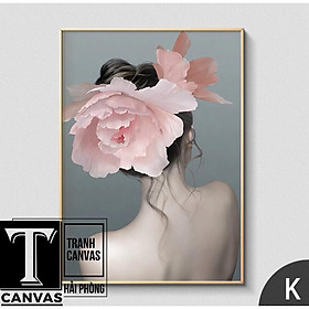Mua Tranh canvas tràn viền treo tường tranh nghệ thuật Cô gái che mặt và hoa size nhỏ mã CGCM63-65