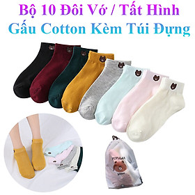 Bộ 10 Đôi Vớ / Tất Hình Gấu Cotton Nhiều Màu Kèm Túi Đựng