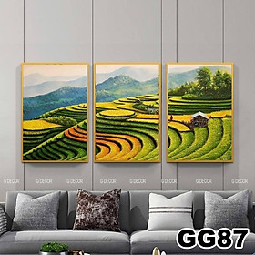 Tranh treo tường canvas khung gỗ 3 bức phong cách hiện đại Bắc Âu tranh phong cảnh trang trí phòng khách phòng ngủ 137