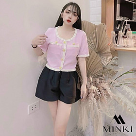 ÁO KHOÁC LEN DÁNG CROPTOP ĐÍNH KHUY SANG CHẢNH - CHẤT LIỆU LEN CAO CẤP - BA MÀU ĐEN/ XANH/ HỒNG