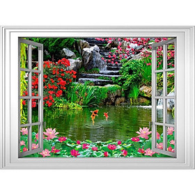 Tranh dán tường cửa sổ 3D cảnh đẹp thiên nhiên 0211