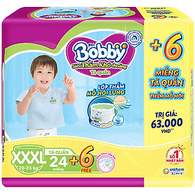 Tã Quần Bobby - Đệm Lưng Thấm Mồ Hôi XXXL24 (24 Miếng) - Tặng 6 Miếng Trong GóI
