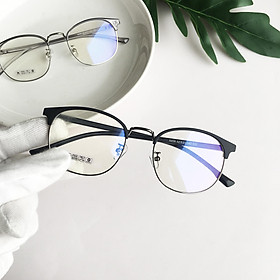 Gọng Kính Cận Clubmaster Nam Nữ N240 6209 Tròn - Đen Nhám Viền Ghi