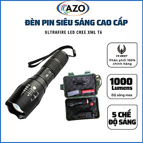 Đèn Pin Siêu Sáng US ARMY Mã XML-T6, Đèn Pin Cầm Tay Cao Cấp Vỏ Hợp Kim Chống Nước Sử Dụng Pin Có Thể Sạc Lại 