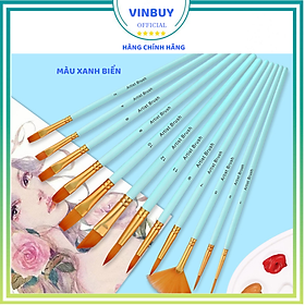 Bộ 12 Cây Cọ Vẽ Chuyên Dụng Cao Cấp VinBuy Để Vẽ Tranh Sơn Dầu, Màu Nước, Màu Acrylic, Hóa Trang Chuyên Nghiệp