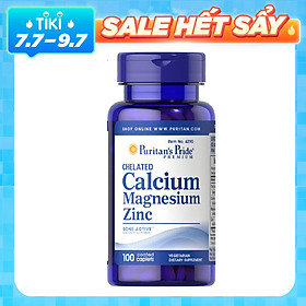 Thực Phẩm Chức Năng - Viên Uống Cải Thiện Chiều Cao, Hỗ Trợ Xương Puritan'S Pride Chelated Calcium, Magnesium & Zinc (100 Viên)
