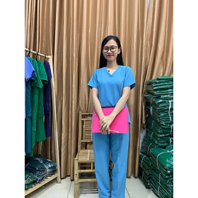 Bộ Scrubs bác sĩ NỮ cao cấp màu XANH NGỌC - Quần áo đồng phục y tế cho hộ lý, điều dưỡng