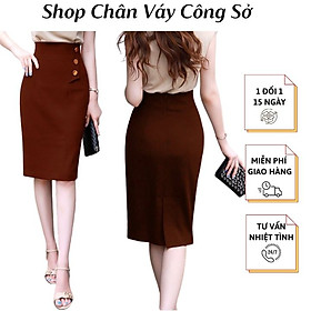 HCM Chân váy suông cách điệu tà xéo có cúc cài Lovadova 21S11C001  Trắng