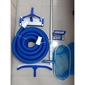 Mua Bộ 6 món dụng cụ vệ sinh hồ bơi gồm: Ống mềm 9m  sào nhôm 6m  vợt rác sâu vành nhôm  bàn hút 4 bánh xe bằng nhôm  bàn chà / chổi cọ vệ sinh   bộ đo mức PH  CL là dụng cụ không thể thiếu trong việc làm sạch hồ bơi
