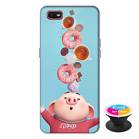Ốp lưng điện thoại Oppo A1K hình Heo Con Ăn Bánh tặng kèm giá đỡ điện thoại iCase xinh xắn - Hàng chính hãng