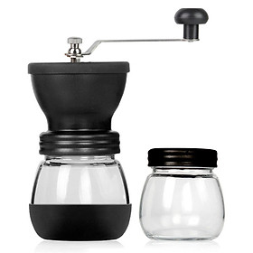 Máy xay cà phê bằng tay bằng thép không gỉ cối xay bằng gốm có thể điều chỉnh với Hai lọ thủy tinh trong suốt